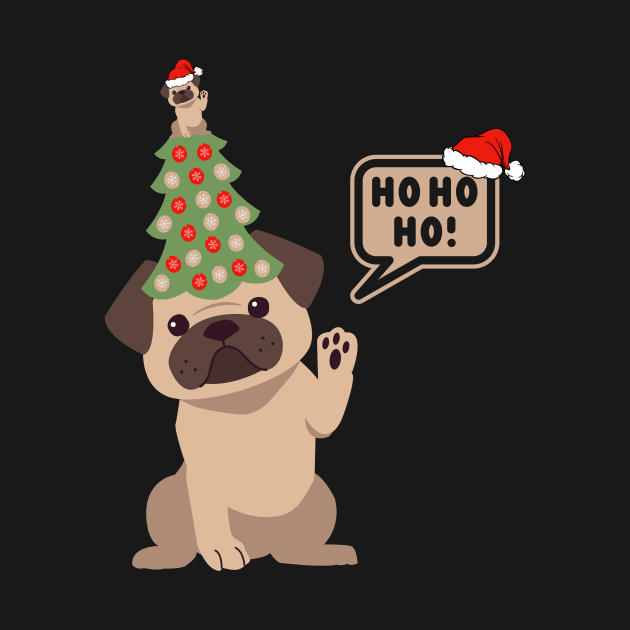 Cartoon Pug Dog with Christmas Tree on its Head by Seasonal Dogs