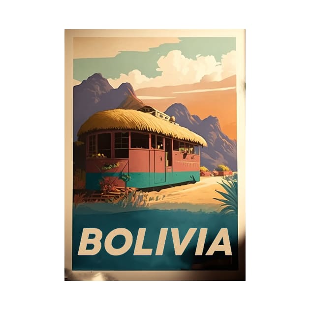 Bolivia Hut Vintage Travel Art Poster by OldTravelArt