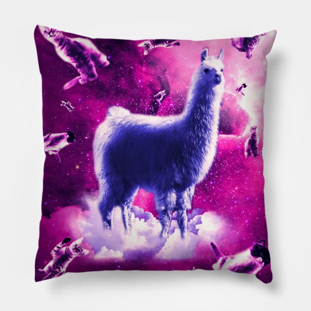 Outer Space Cats With Llama Pillow by Random Galaxy