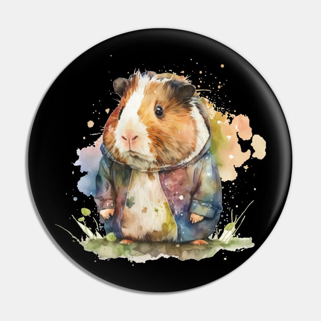 Guinea Pig Lovers watercolor wearing jacket Pin by KAWAIIBYHM