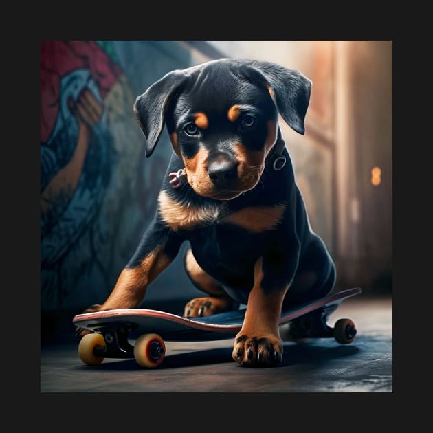 Rottweiler puppy skateboarder by Freedomink