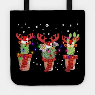 Cactus Christmas Lights Decoration Santa Hat Cactus Lovers Tote