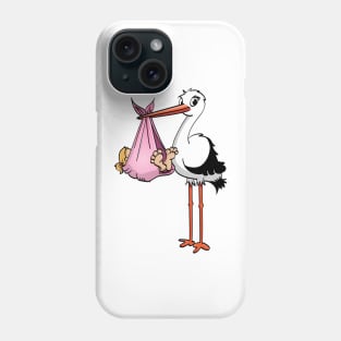 The stork who delivers the baby girl. Vector gender illustration. Phone Case