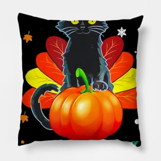 Black Cat Halloween And Merry Christmas Happy Hallothanksmas Pillow