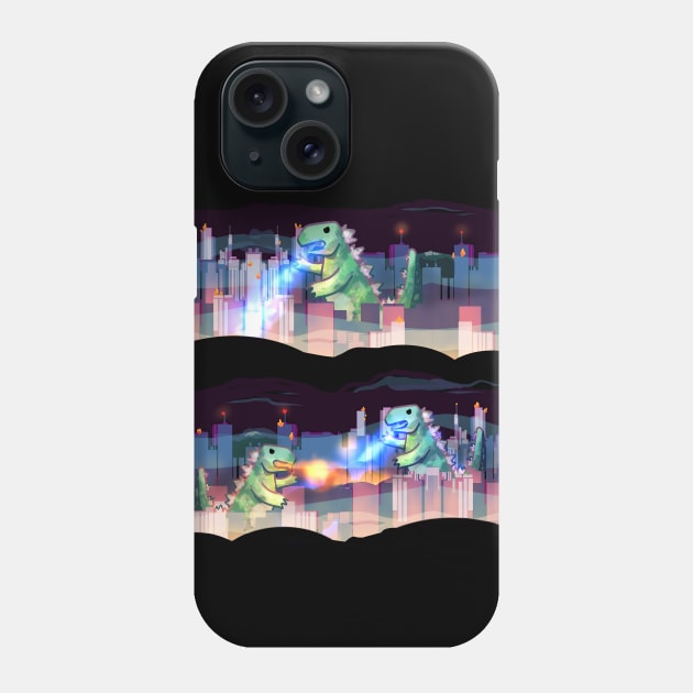 Kaiju lizard dinosaur fire-breathing t-rex mutant radioactive dragons on the rampage Phone Case by sandpaperdaisy