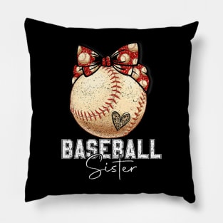 Vintage baseball sister with bow Pillow