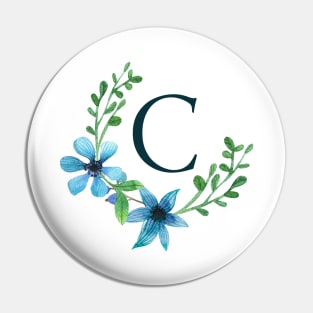 Floral Monogram C Pretty Blue Flowers Pin