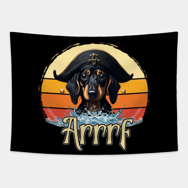 Cute Dachshund Pirate - Funny 'Arrrf' Pirate Doggo Tapestry by NerdyWerks