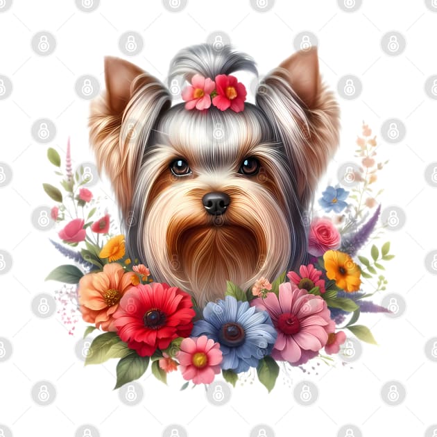 A yorkshire terrier with beautiful colorful flowers by CreativeSparkzz