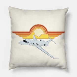 Bombardier Challenger 350 Jet Sunrise Pilot Wings Retro Aviation Pillow