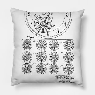 Clock Calendar Vintage Patent Hand Drawing Pillow