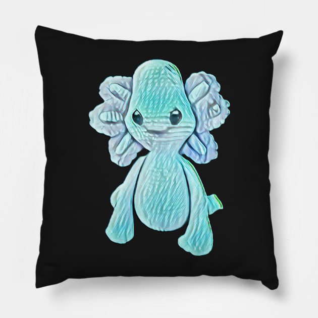 Blue Cute Axolotl Pillow by Shadowbyte91