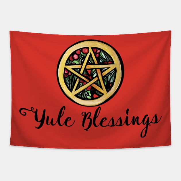 Yule Blessings Pentacle With Pentagram Tapestry by bubbsnugg