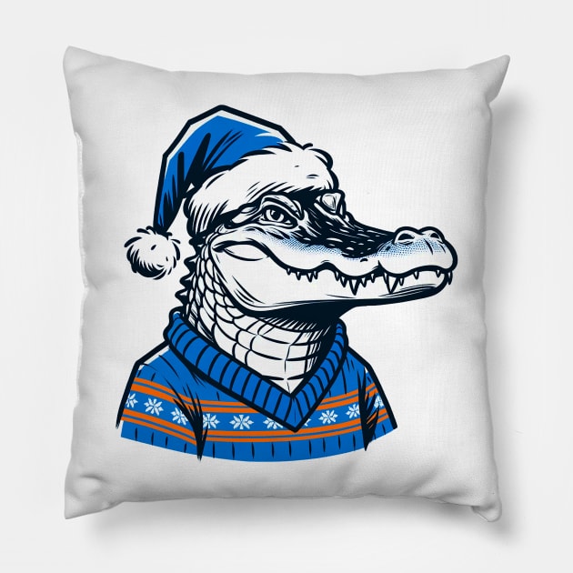 Gator Christmas 2 Pillow by tysonstreet