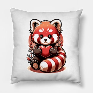 Cute Red Panda Animal Love Lovers Heart Pillow