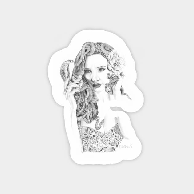 Medusa pin up babe ink drawing Magnet by DamiansART