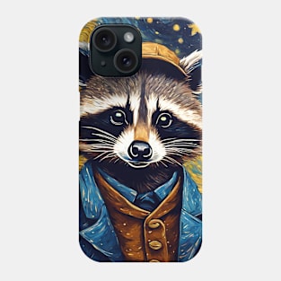 Cool Raccoon Animal  Portrait Painting in a Van Gogh Starry Night Art Style Phone Case