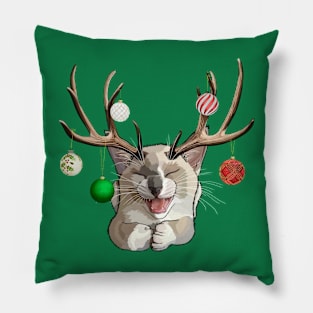 Snowshoe Siamese Catalope with Christmas Ball Ornaments Pillow