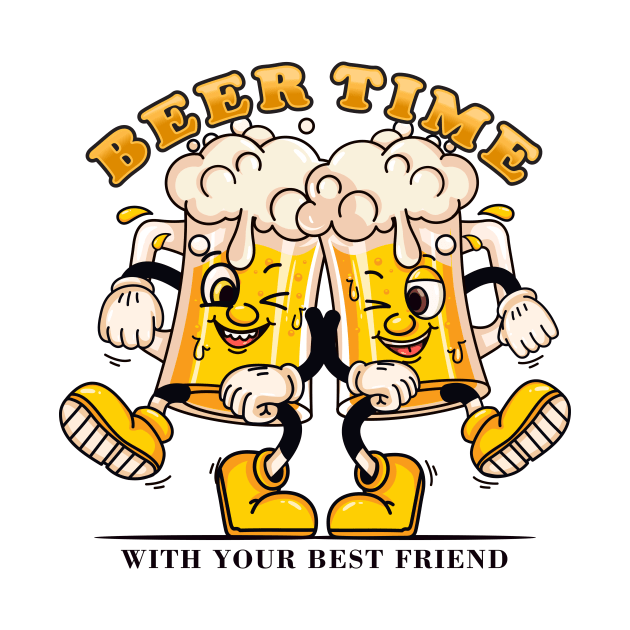 Beer Time, Cartoon character toast beer glass by Vyndesign