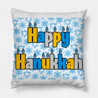 Happy Hanukkah with Stars Pillow