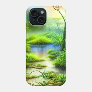 Landscape Painting with Tropical Plants and Lake, Scenery Nature Phone Case