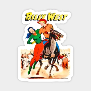 Bulls Cowboy Cowgirl Billy Horse Racing West Retro Comic Rodeo Vintage Magnet