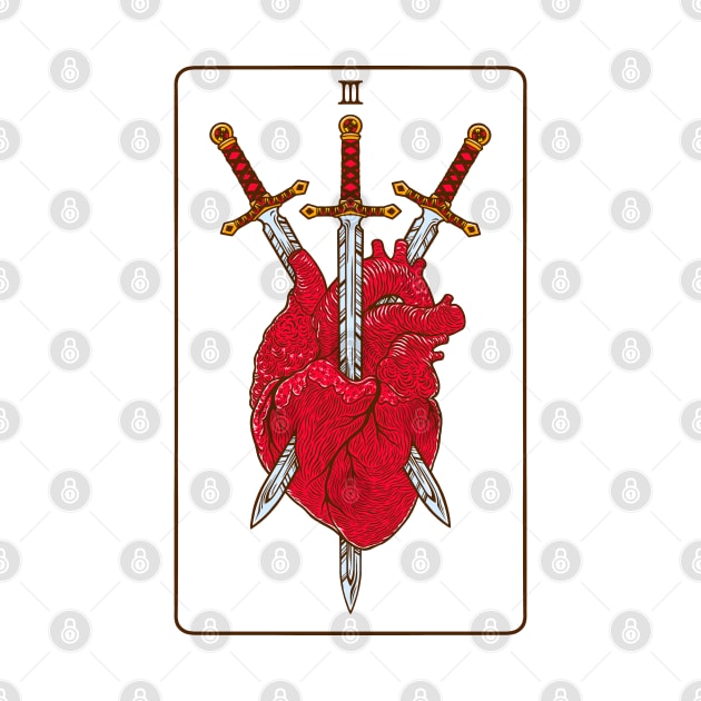 Tarot card - Three Of Swords by OccultOmaStore