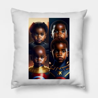 Black History Month with Black kids wearing super heroes Pillow