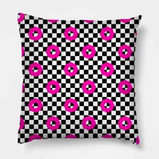 Checkers and Daisies (black-pink) Pillow