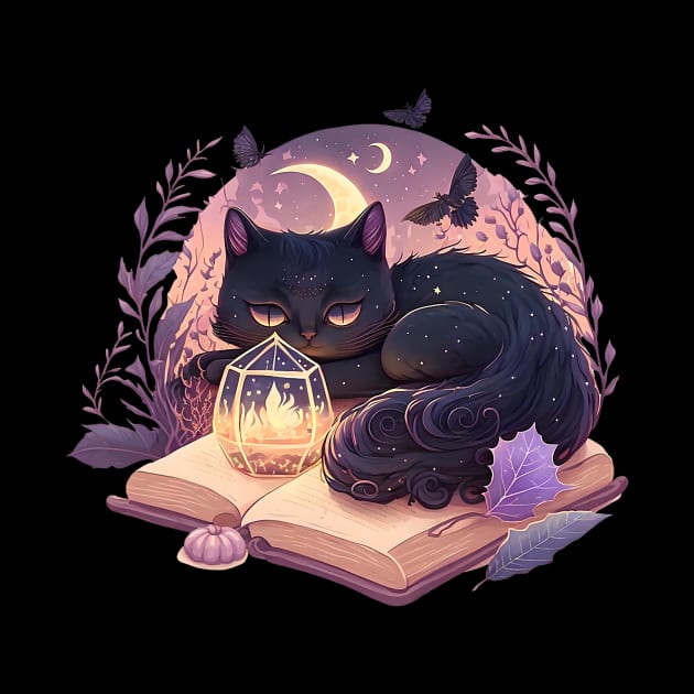 Black Cat Witchy Spooky Halloween Magic Aesthetic by everetto