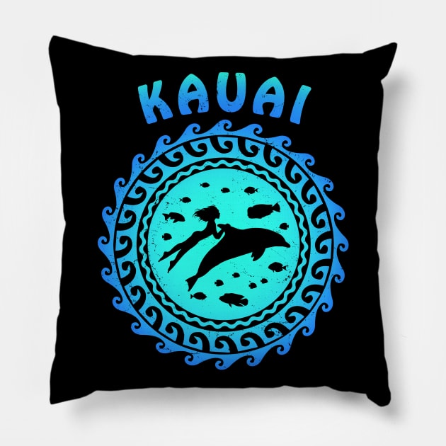 Kauai Shark Diver and Fish Pillow by NicGrayTees