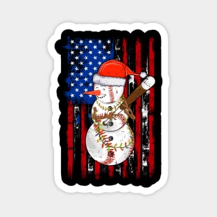 Christmas Snowman Playing Baseball Us Flag Xmas Background Magnet