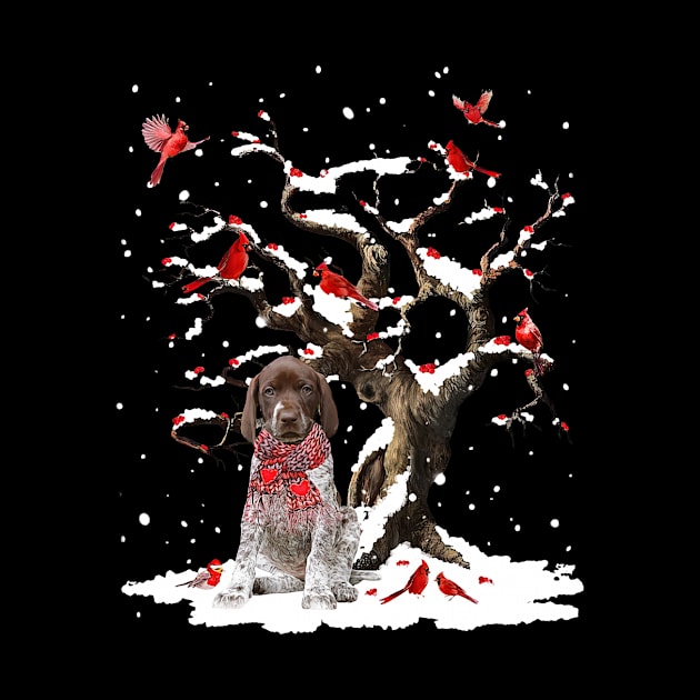 German Shorthaired Pointer Scarf Cardinal Snow Christmas by Benko Clarence