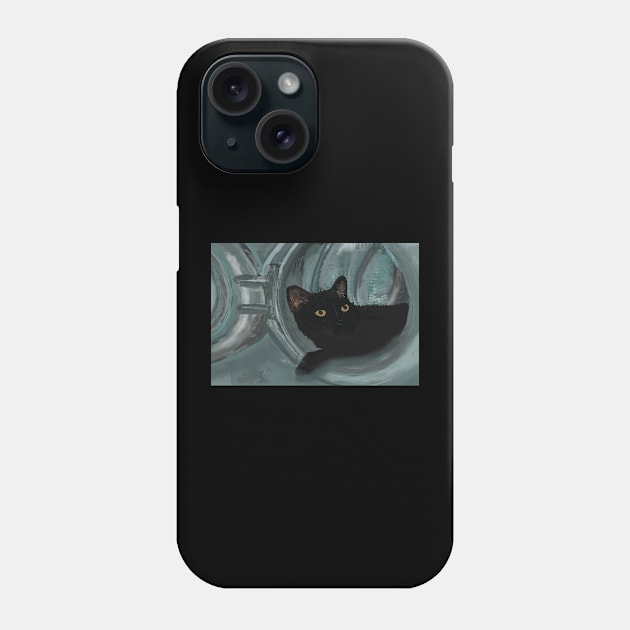 Black Cat Hiding in Washing Machine Phone Case by Lisa Williams Design