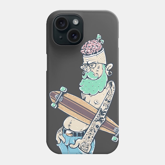 Hipster with Skateboard and Brains Phone Case by bluerockproducts