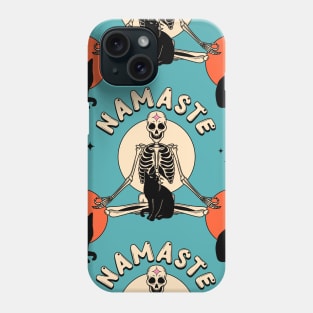 Yoga Namaste Black Cat Pattern in blue Phone Case