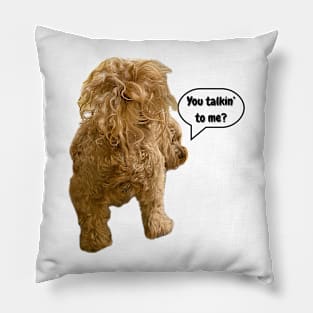 Talk to the tail!  Doodle dog with attitude. Pillow