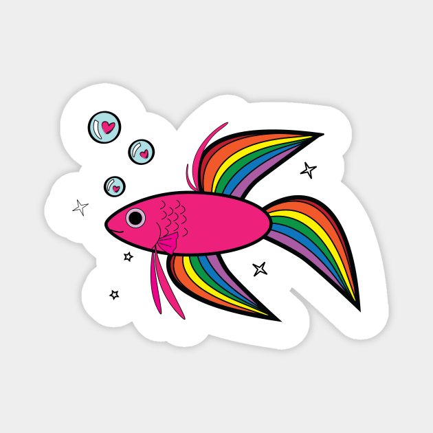 Rainbow Betta Fish with Heart-Filled Bubbles Magnet by PenguinCornerStore