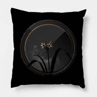 Shadowy Small Flowered Pancratium Botanical on Black and Gold Pillow