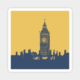 Big Ben and London Skyline in Blue and Mustard yellow Magnet