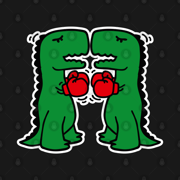 Funny boxing dinosaurs boxing school kids cartoon by LaundryFactory