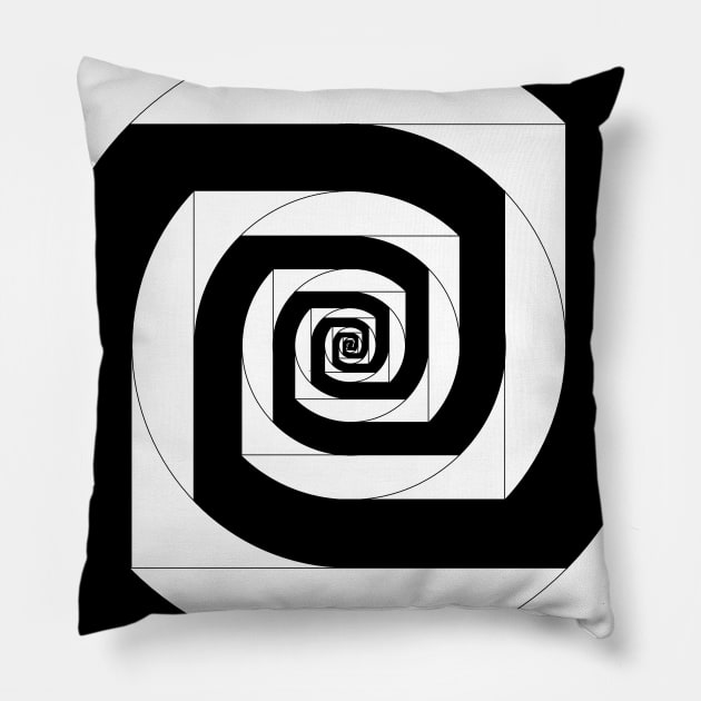 geometry black and white spiral Pillow by OmarZArtShop