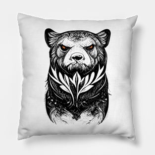 Bear Grizzly Wild Animal Nature Illustration Art Tattoo Pillow