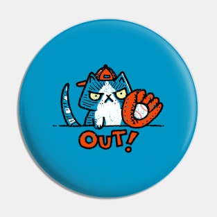 Out Baseball Cat Pin