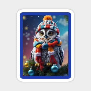 Whimsical Christmas Owl on a Festive Tree Magnet