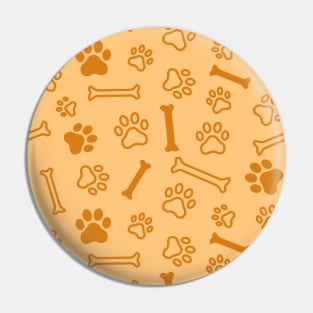 Pet - Cat or Dog Paw Footprint and Bone Pattern in Orange Tones Pin