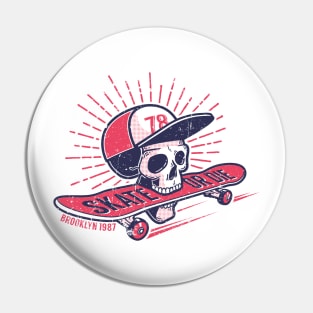 Cool youth skateboarding authentic retro street emblem with skull in baseball cap Pin