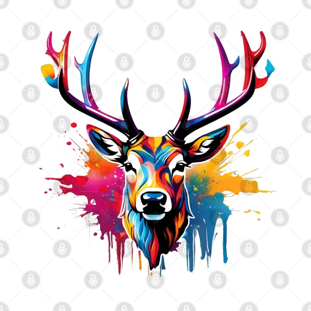 Stag Head Dripping Rainbow Graffiti by VictoriaLehnard