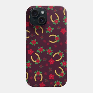 Burgundy and Gold Christmas Poinsettia Horseshoe Equestrian Pattern Phone Case