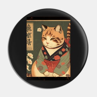 Brown cat with green robe - Japanese style Pin